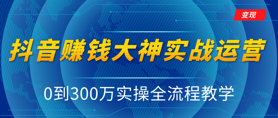 抖音赚钱大神实战运营教程，0到300万实操全流程教学，抖音独家变现模式-小伟资源网