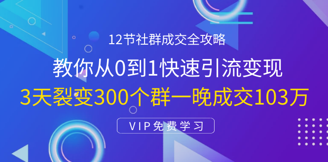 12节社群成交全攻略：从0到1快速引流变现，3天裂变300个群一晚成交103万-小伟资源网