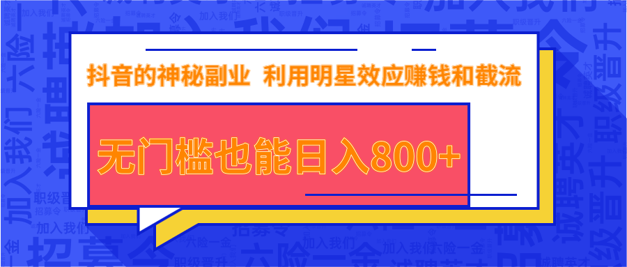 抖音上神秘副业项目，利用明星效应赚钱和截流，无门槛也能日入800+-小伟资源网