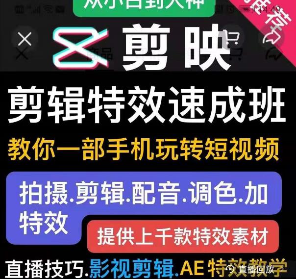 剪映剪辑特效速成班：教你一部手机玩转短视频，提供上千款特效素材-小伟资源网