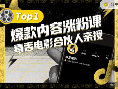 【毒舌电影合伙人亲授】抖音爆款内容涨粉课，5000万抖音大号首次披露涨粉机密-小伟资源网