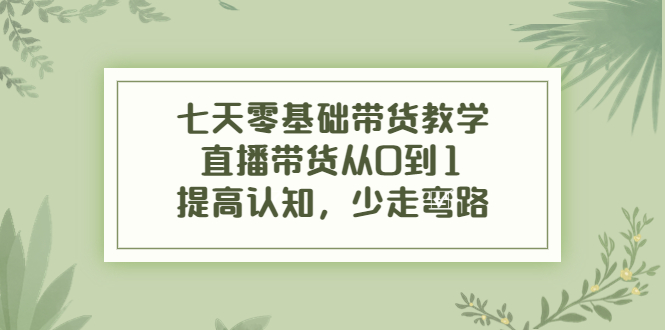 七天零基础带货教学，直播带货从0到1，提高认知，少走弯路-小伟资源网