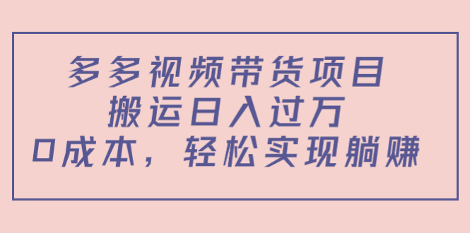 多多视频带货项目，搬运日入过万，0成本，轻松实现躺赚（教程+软件）-小伟资源网