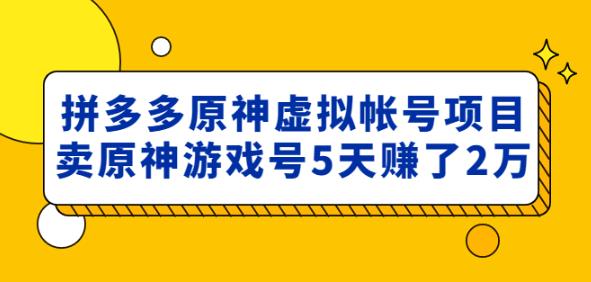 外面卖2980的拼多多原神虚拟帐号项目：卖原神游戏号5天赚了2万-小伟资源网