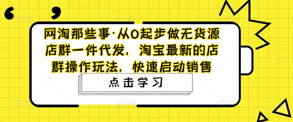 网淘那些事·从0起步做无货源店群一件代发，淘宝最新的店群操作玩法，快速启动销售-小伟资源网