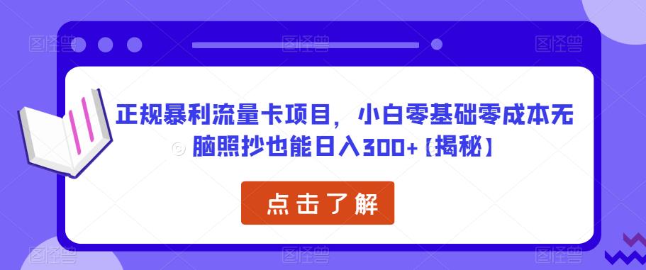 正规暴利流量卡项目，小白零基础零成本无脑照抄也能日入300+【揭秘】-小伟资源网