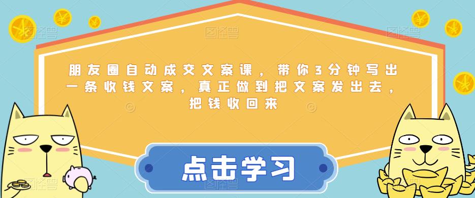 朋友圈自动成交文案课，带你3分钟写出一条收钱文案，真正做到把文案发出去，把钱收回来-小伟资源网