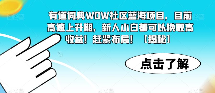 有道词典WOW社区蓝海项目，目前高速上升期，新人小白都可以换取高收益！赶紧布局！【揭秘】-小伟资源网