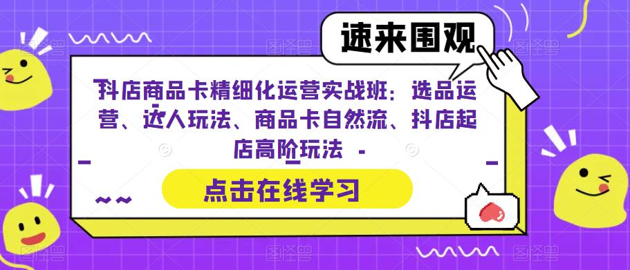 抖店商品卡精细化运营实战班：选品运营、达人玩法、商品卡自然流、抖店起店高阶玩法-小伟资源网