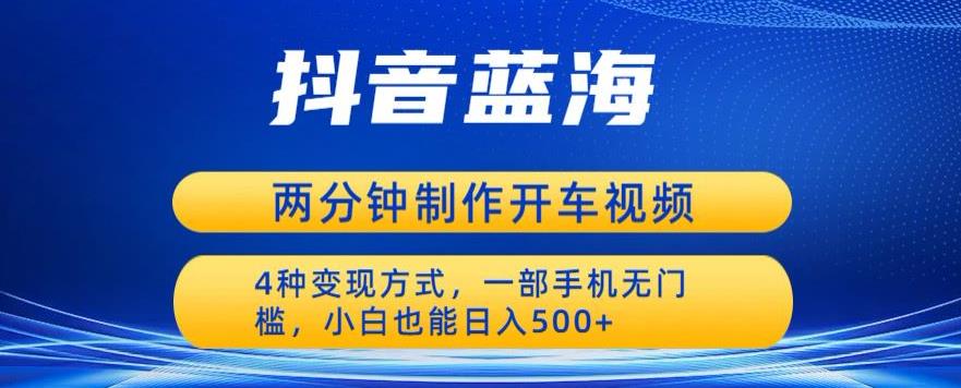 蓝海项目发布开车视频，两分钟一个作品，多种变现方式，一部手机无门槛小白也能日入500-小伟资源网