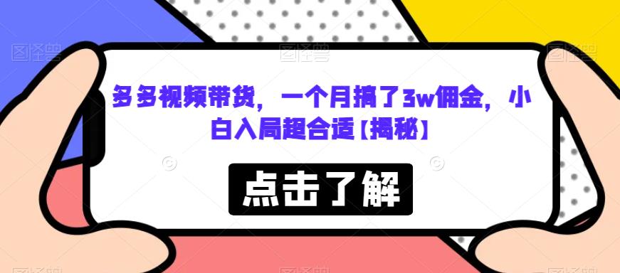 多多视频带货，一个月搞了3w佣金，小白入局超合适【揭秘】-小伟资源网