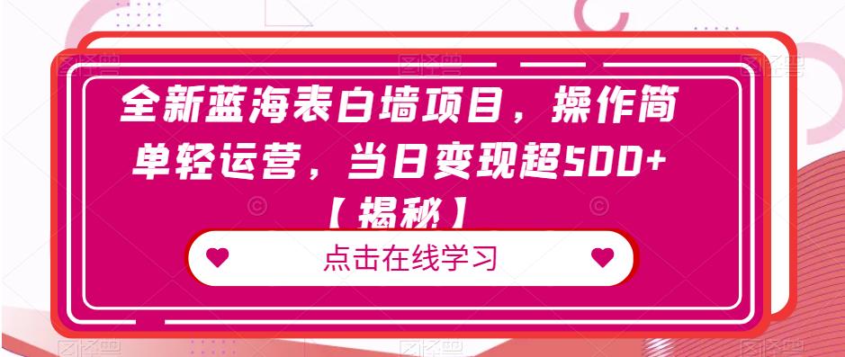 全新蓝海表白墙项目，操作简单轻运营，当日变现超500+【揭秘】-小伟资源网