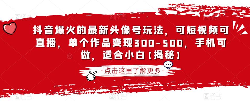 抖音爆火的最新头像号玩法，可短视频可直播，单个作品变现300-500，手机可做，适合小白【揭秘】-小伟资源网