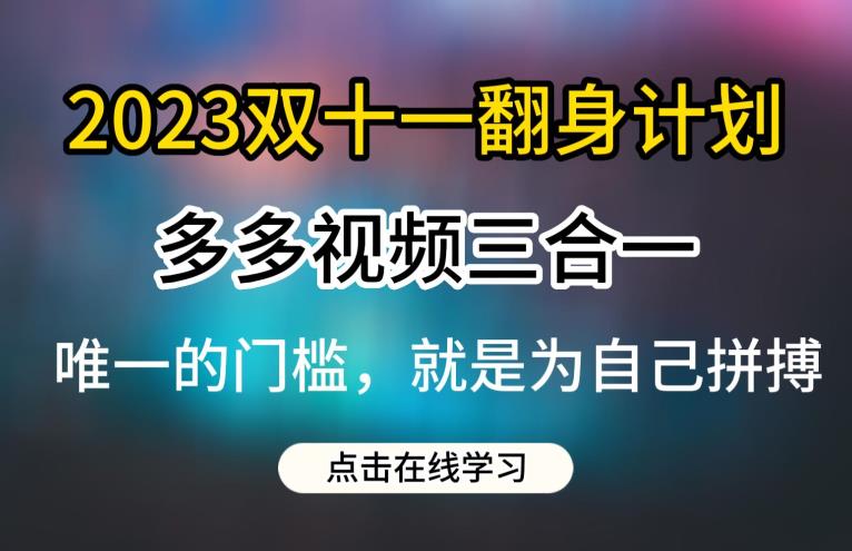 2023双十一翻身计划，多多视频带货三合一玩法教程【揭秘】-小伟资源网