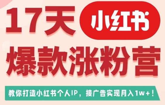 17天小红书爆款涨粉营（广告变现方向），教你打造小红书博主IP、接广告变现的-小伟资源网