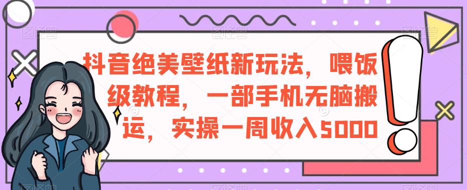 抖音绝美壁纸新玩法，喂饭级教程，一部手机无脑搬运，实操一周收入5000【揭秘】-小伟资源网