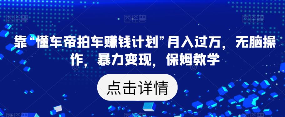 靠“懂车帝拍车赚钱计划”月入过万，无脑操作，暴力变现，保姆教学【揭秘】-小伟资源网