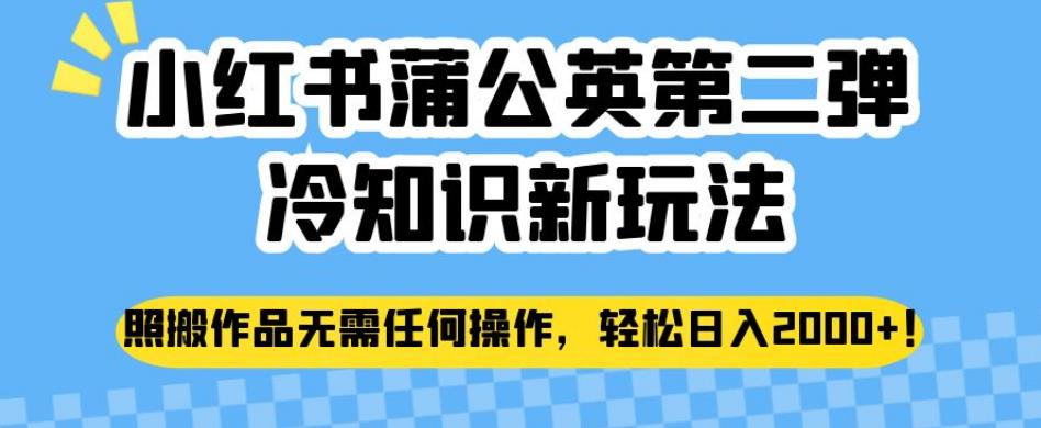 小红书蒲公英第二弹冷知识新玩法，照搬作品无需任何操作，轻松日入2000+【揭秘】-小伟资源网