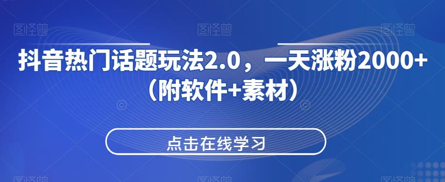 抖音热门话题玩法2.0，一天涨粉2000+（附软件+素材）-小伟资源网