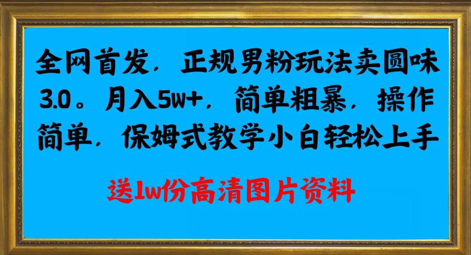 全网首发正规男粉玩法卖圆味3.0，月入5W+，简单粗暴，操作简单，保姆式教学，小白轻松上手-小伟资源网