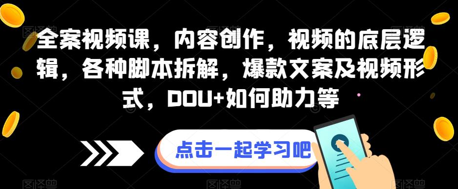 全案视频课，内容创作，视频的底层逻辑，各种脚本拆解，爆款文案及视频形式，DOU+如何助力等-小伟资源网