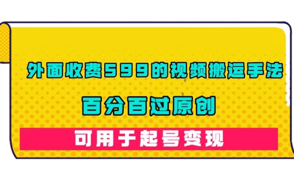 外面收费599的视频搬运手法，百分百过原创，可用起号变现【揭秘】-小伟资源网