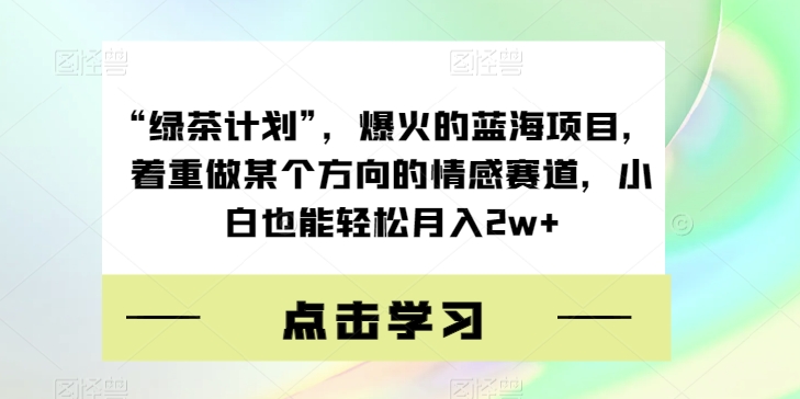 “绿茶计划”，爆火的蓝海项目，着重做某个方向的情感赛道，小白也能轻松月入2w+【揭秘】-小伟资源网