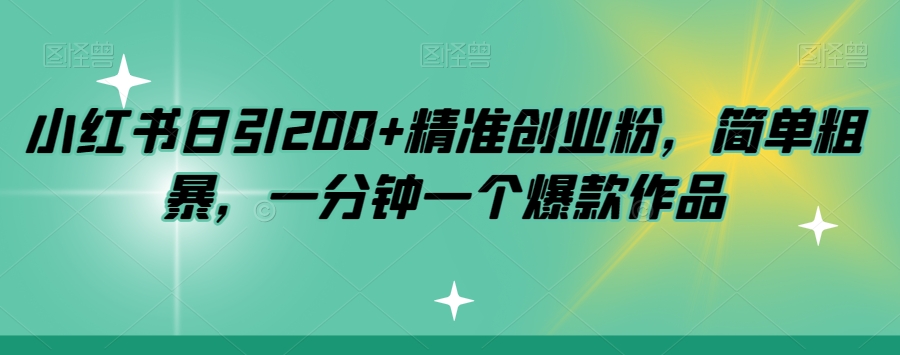 小红书日引200+精准创业粉，简单粗暴，一分钟一个爆款作品【揭秘】-小伟资源网