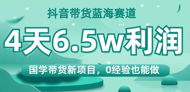 抖音带货蓝海赛道，国学带货新项目，0经验也能做，4天6.5w利润【揭秘】-小伟资源网