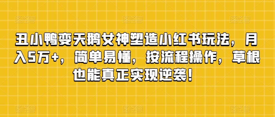 丑小鸭变天鹅女神塑造小红书玩法，月入5万+，简单易懂，按流程操作，草根也能真正实现逆袭！-小伟资源网