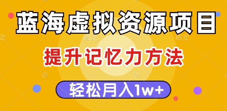 蓝海虚拟资源项目，提升记忆力方法，多种变现方式，轻松月入1w+【揭秘】-小伟资源网