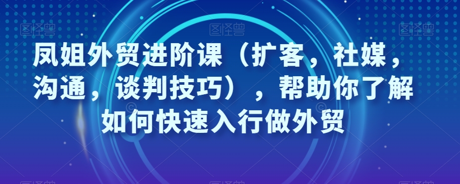 凤姐外贸进阶课（扩客，社媒，沟通，谈判技巧），帮助你了解如何快速入行做外贸-小伟资源网