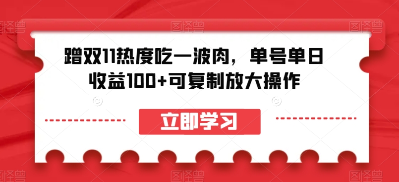 蹭双11热度吃一波肉，单号单日收益100+可复制放大操作【揭秘】-小伟资源网