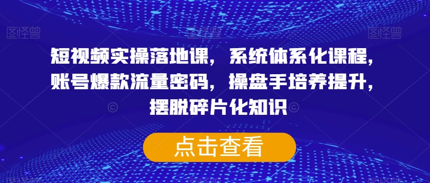 短视频实操落地课，系统体系化课程，账号爆款流量密码，操盘手培养提升，摆脱碎片化知识-小伟资源网