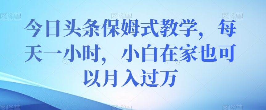 今日头条保姆式教学，每天一小时，小白在家也可以月入过万【揭秘】-小伟资源网