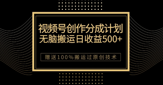 最新视频号创作分成计划，无脑搬运一天收益500+，100%搬运过原创技巧【揭秘】-小伟资源网