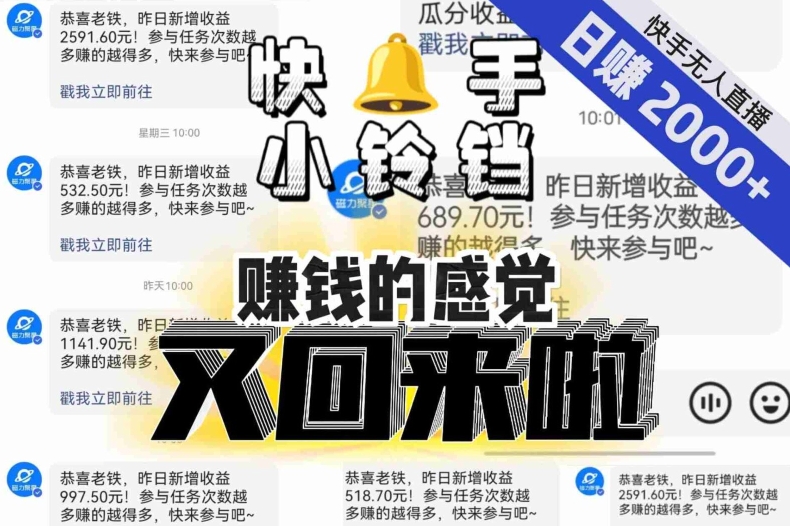 【无人直播】单号日入2000+，可矩阵、可放大，快手无人直播小铃铛，让狂赚的感觉又回来了！-小伟资源网