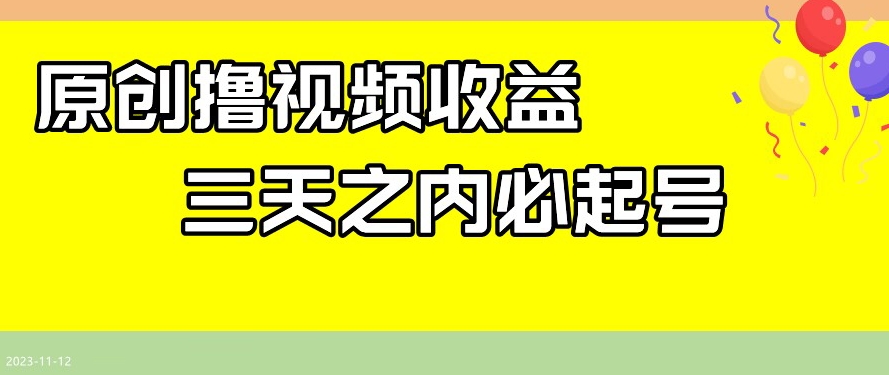 最新撸视频收益，三天之内必起号，一天保底100+【揭秘】-小伟资源网