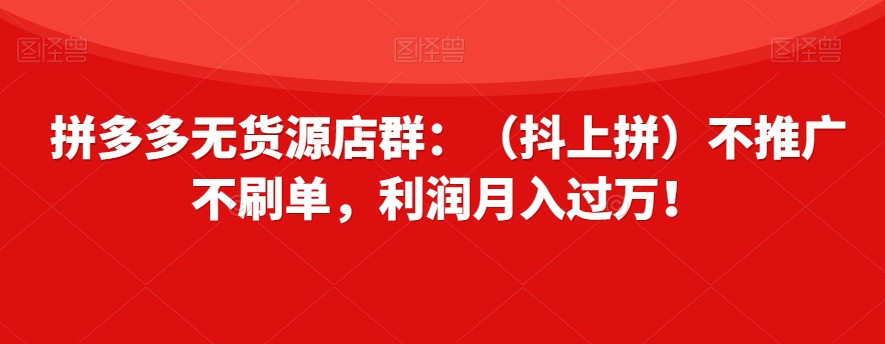 拼多多无货源店群：（抖上拼）不推广不刷单，利润月入过万！【揭秘】-小伟资源网