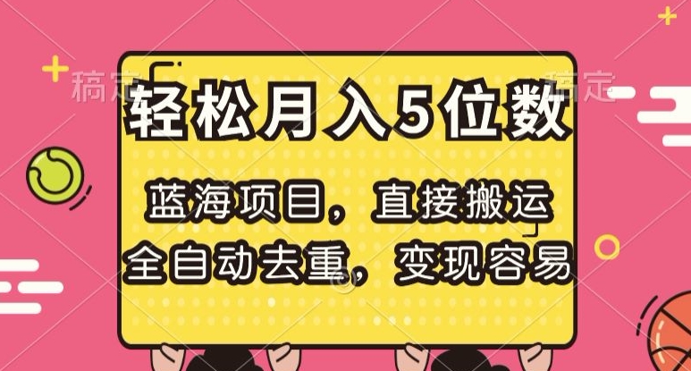 蓝海项目，直接搬运，全自动去重，变现容易，轻松月入5位数【揭秘】-小伟资源网