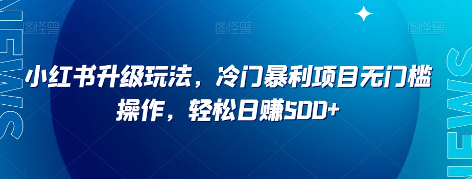 小红书升级玩法，冷门暴利项目无门槛操作，轻松日赚500+【揭秘】-小伟资源网