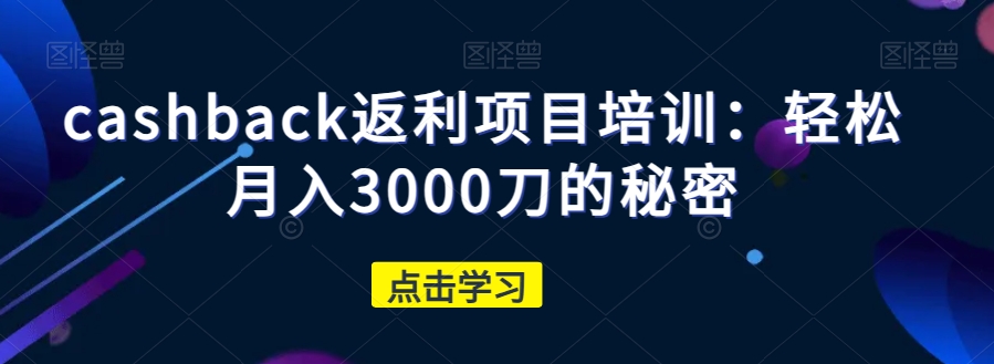 cashback返利项目培训：轻松月入3000刀的秘密-小伟资源网