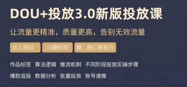 dou+豆荚投放实操课3.0新版，让流量更精准，质量更高，告别无效流量-小伟资源网