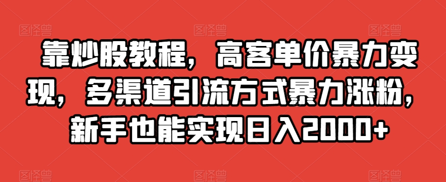 靠炒股教程，高客单价暴力变现，多渠道引流方式暴力涨粉，新手也能实现日入2000+【揭秘】-小伟资源网