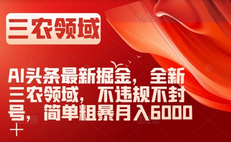 AI头条最新掘金，全新三农领域，不违规不封号，简单粗暴月入6000＋【揭秘】-小伟资源网