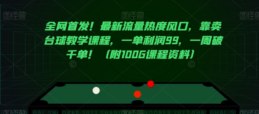 全网首发！最新流量热度风口，靠卖台球教学课程，一单利润99，一周破千单！（附100G课程资料）-小伟资源网