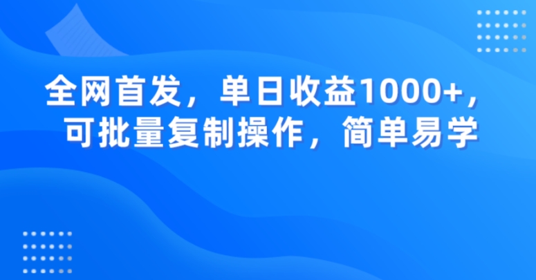 全网首发，单日收益1000+，可批量复制操作，简单易学【揭秘】-小伟资源网