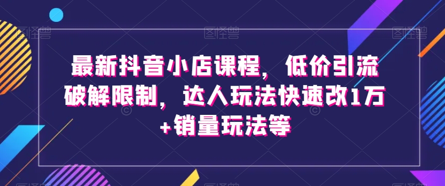 最新抖音小店课程，低价引流破解限制，达人玩法快速改1万+销量玩法等-小伟资源网