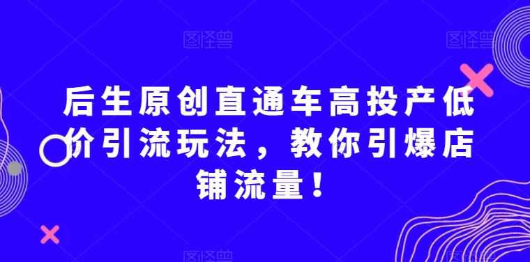 后生原创直通车高投产低价引流玩法，教你引爆店铺流量！-小伟资源网