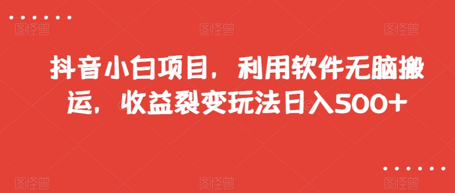 抖音小白项目，利用软件无脑搬运，收益裂变玩法日入500+【揭秘】-小伟资源网